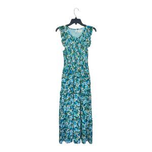 Melloday | Green Smocked Maxi Floral Sundress M‎